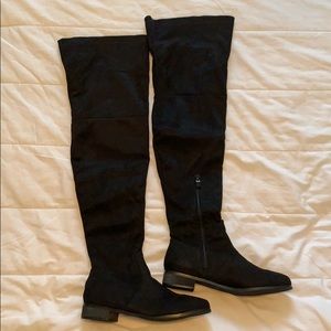 Black thigh high suede boots